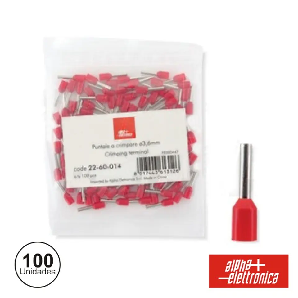TERMINAL PONTEIRA ISOLADO 3.6MM 100X VERMELHO 1