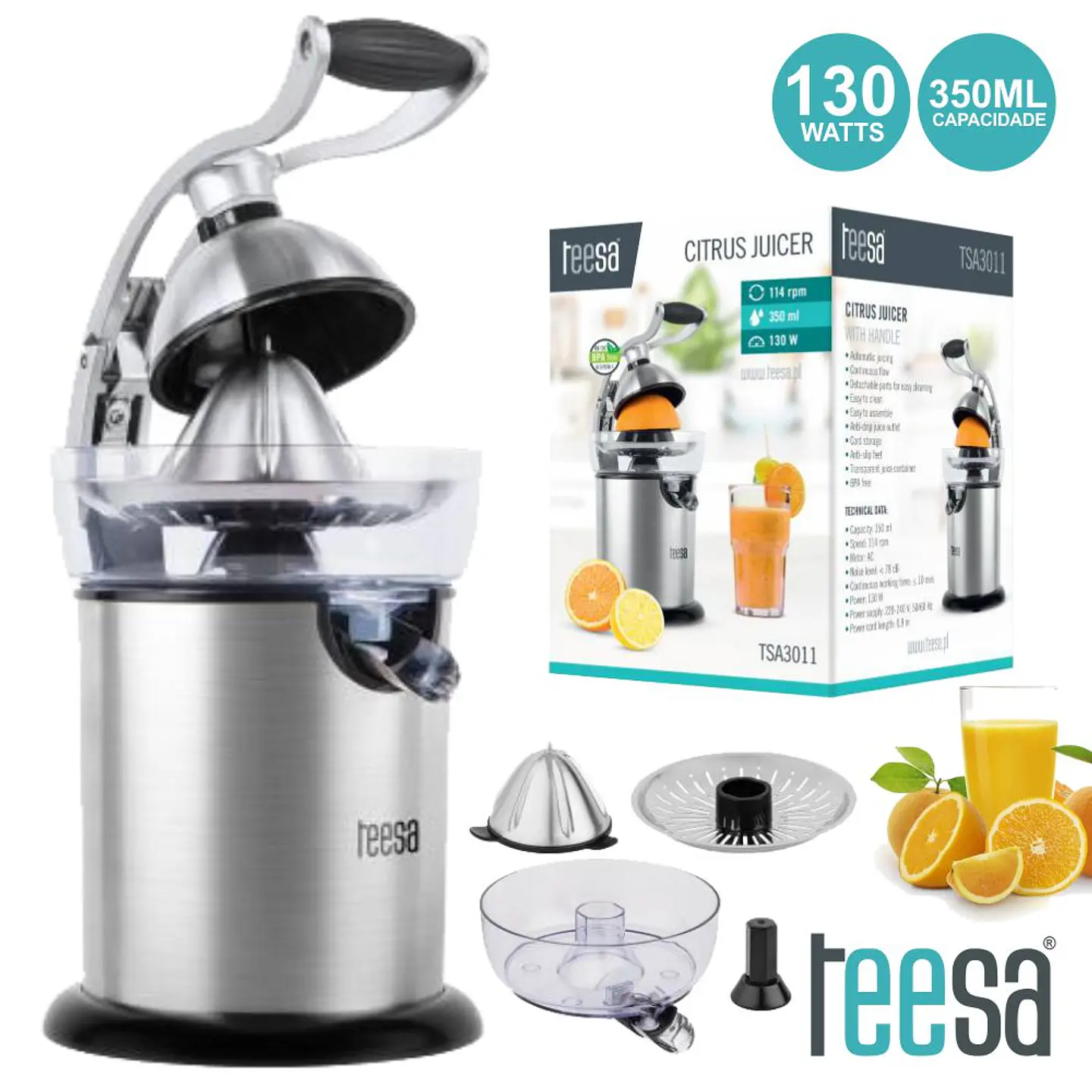 ESPREMEDOR DE CITRINOS 130W 350ML 114RPM TEESA 1