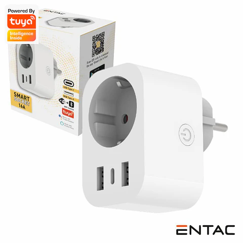 Ficha Elétrica 1x Schuko 2x USB-A 1x USB-C Inteligente WiFi