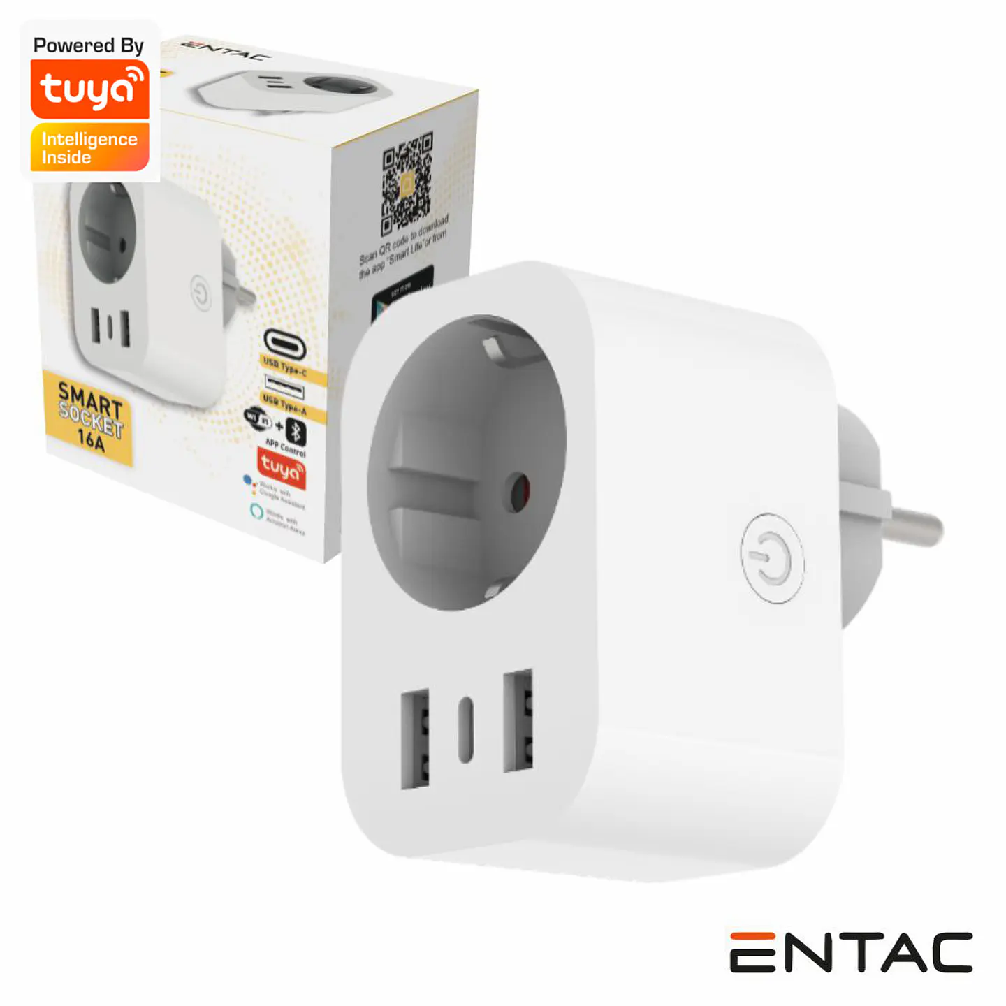 Ficha Elétrica 1x Schuko 2x USB-A 1x USB-C Inteligente WiFi 1