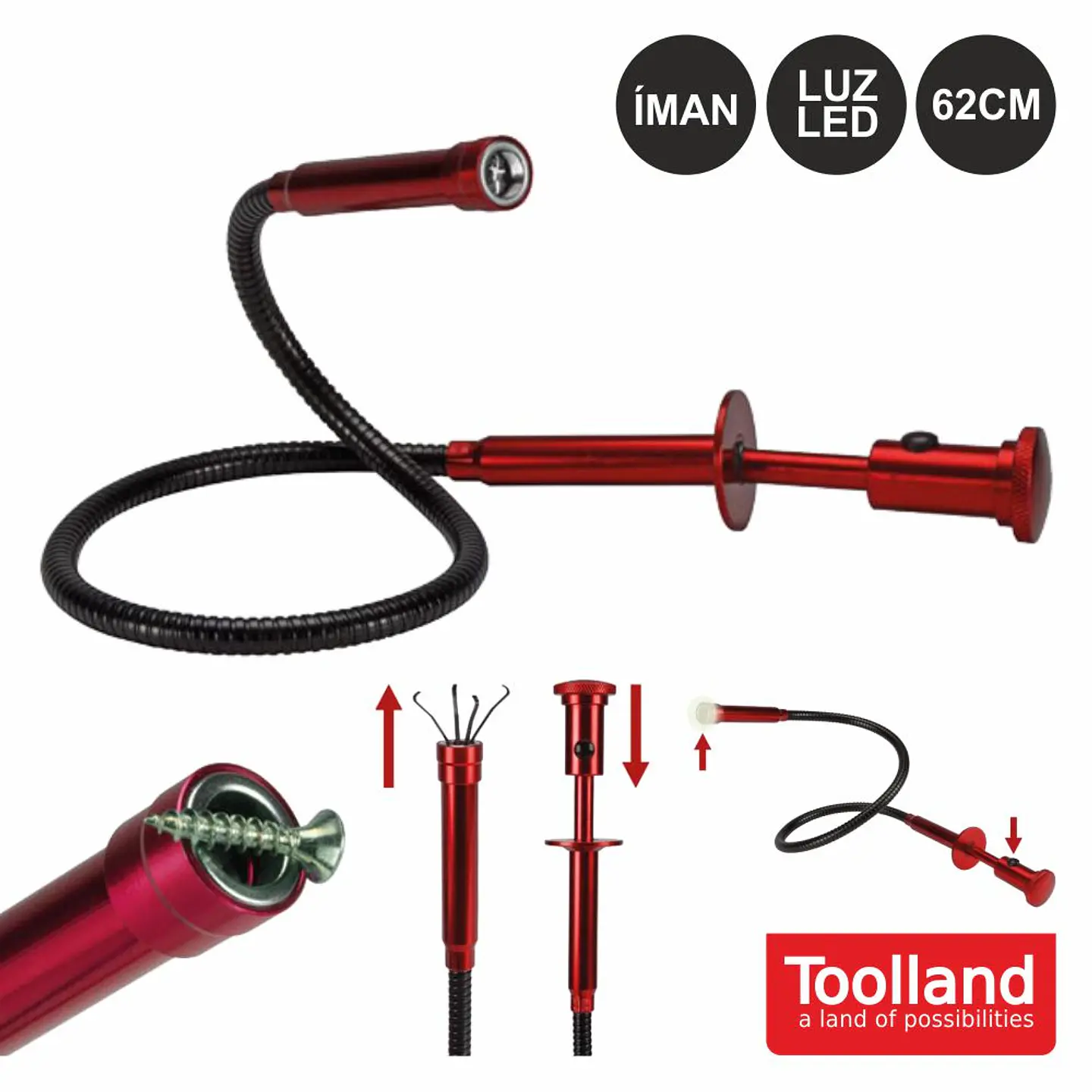 HASTE FLEXÍVEL ILUMINADA C/ IMAN E GARRA 620MM TOOLLAND 1
