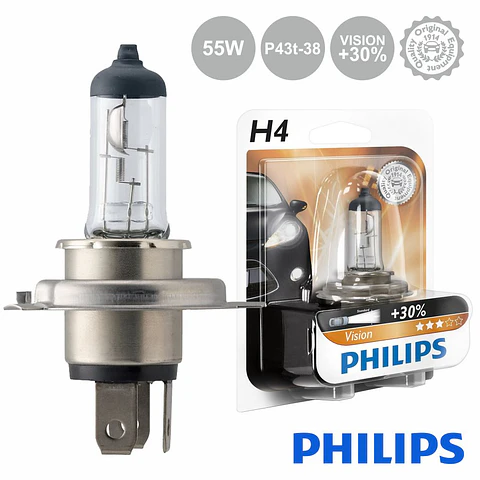 LÂMPADA P/ AUTOMÓVEL 12V H4 P43t-38 60/55W VISION+30 PHILIPS