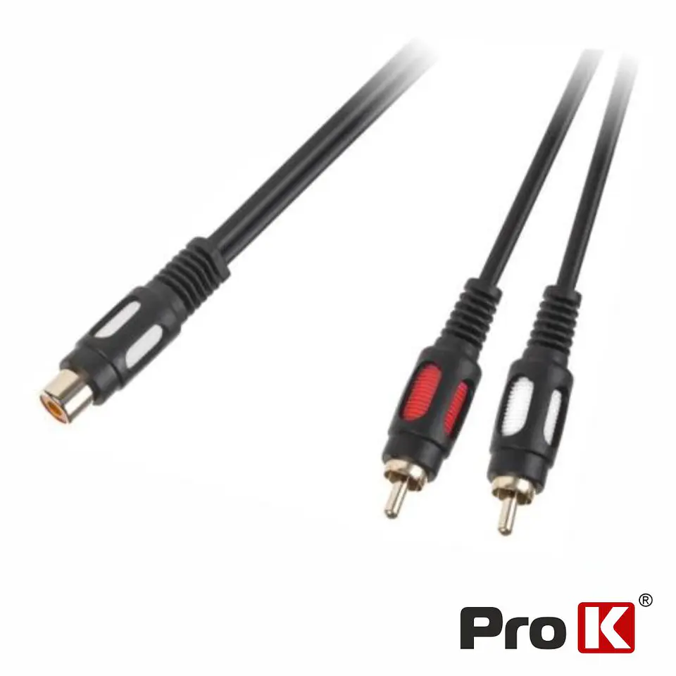 Cabo RCA Fêmea / 2-RCA Macho Dourado 25cm PROK 1