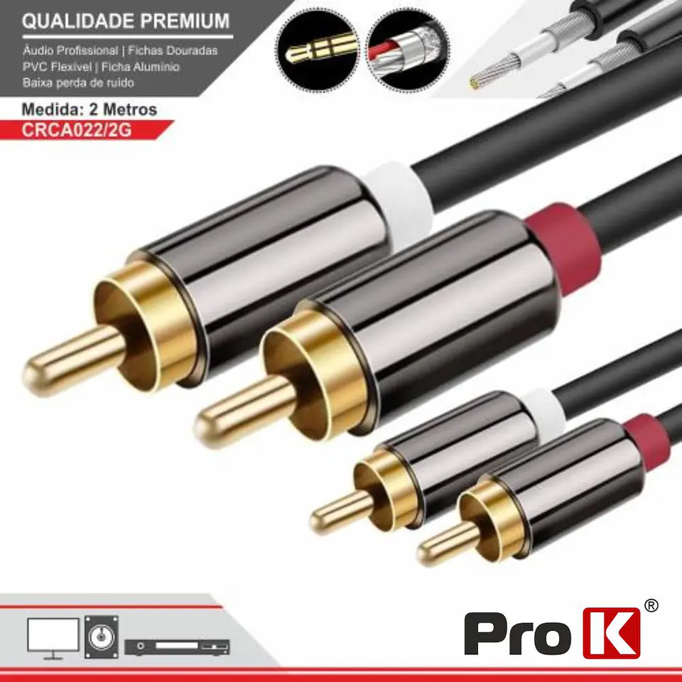 CABO 2-RCA MACHO / 2-RCA MACHO DOURADO 2M PROK 1