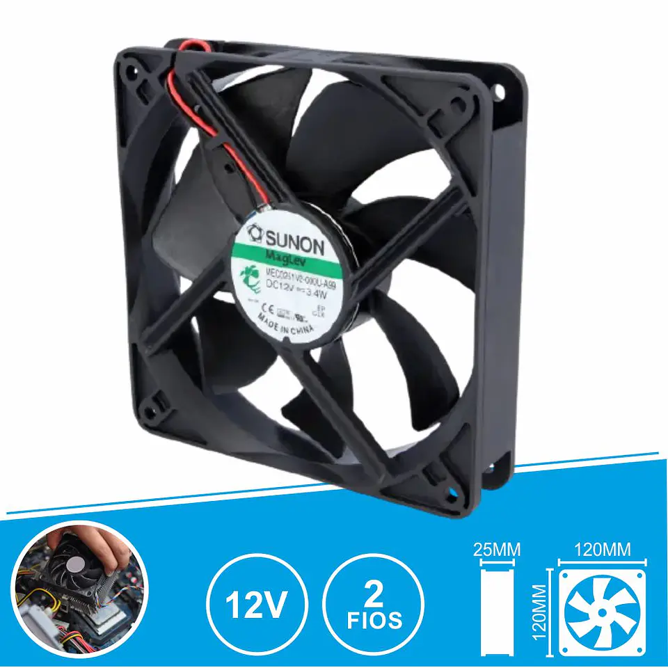 Ventoinha 12VDC 120x120x25mm 2 Fios MEC0251V2-000U-A99 SUNON 1