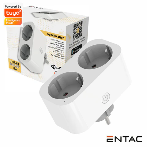 Ficha Elétrica 2x Schuko Inteligente WIFI Bluetooth ENTAC