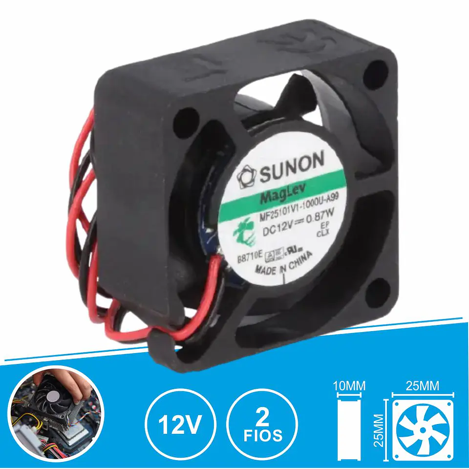 Ventoinha 12VDC 25x25x10mm 2 Fios MF25101V1-1000U-A99 SUNON 1