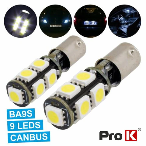 LÂMPADA P/ AUTOMÓVEL BA9S 12V 9 LED BRANCO CANBUS 2X PROK