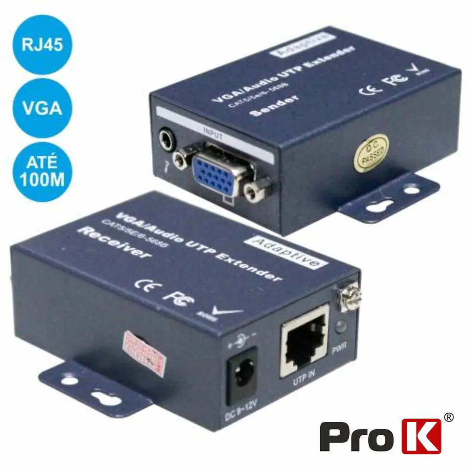 RECEPTOR E TRANSMISSOR VGA VIA RJ45 CAT5 100M PROK 1