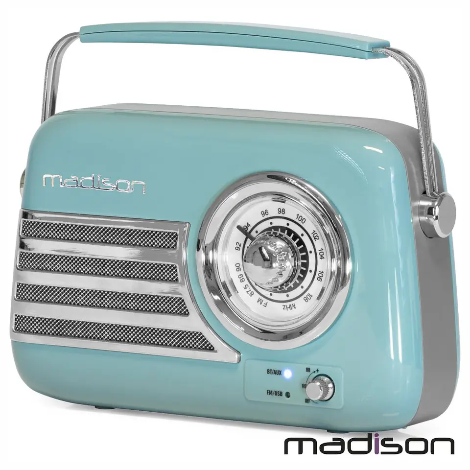 Rádio FM/AUX/BT/USB Extra Bass Vintage 30W Verde MADISON 1