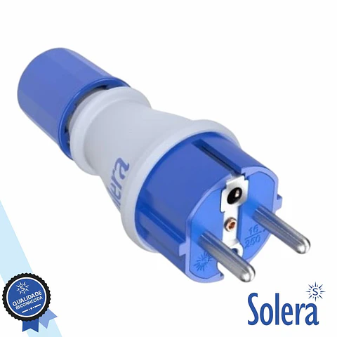 Ficha Schuko Macho 2P+E 16A 250V IP54 Branco e Azul SOLERA