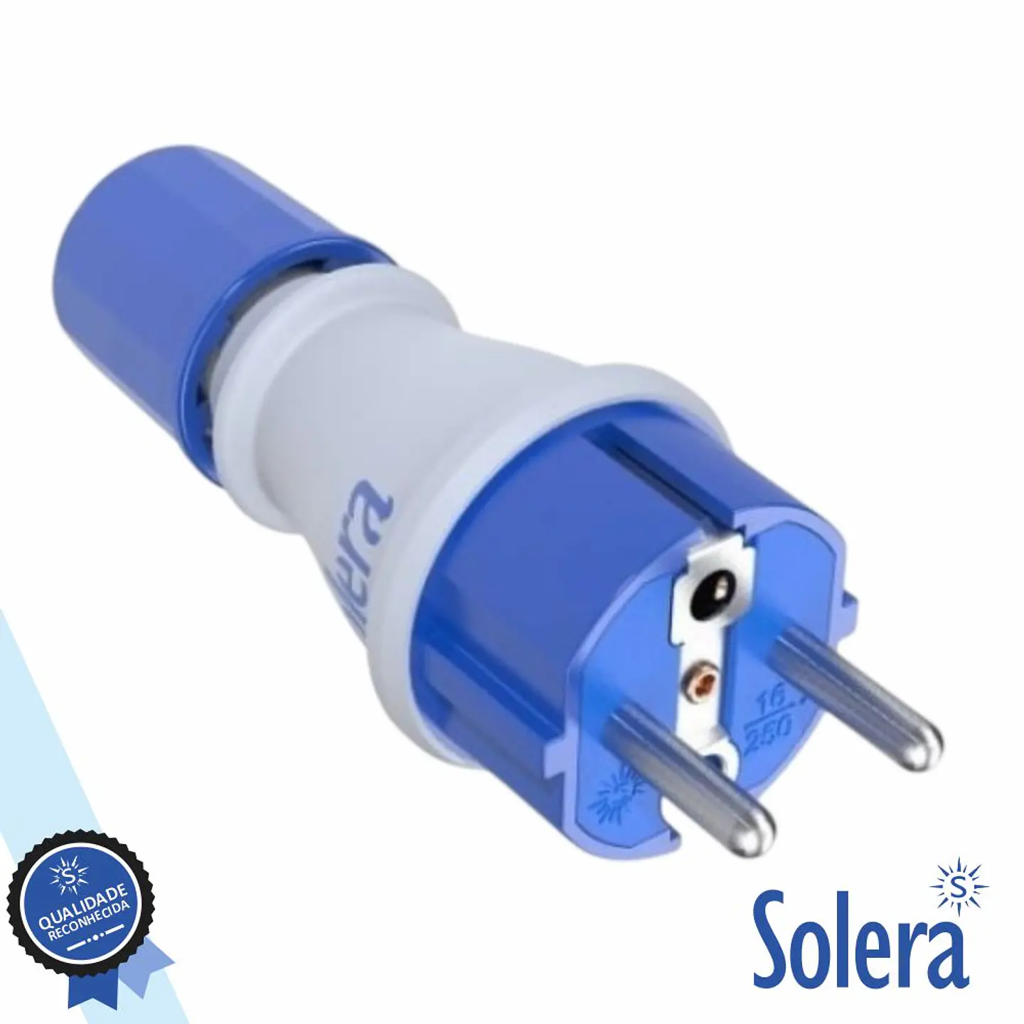 Ficha Schuko Macho 2P+E 16A 250V IP54 Branco e Azul SOLERA 1