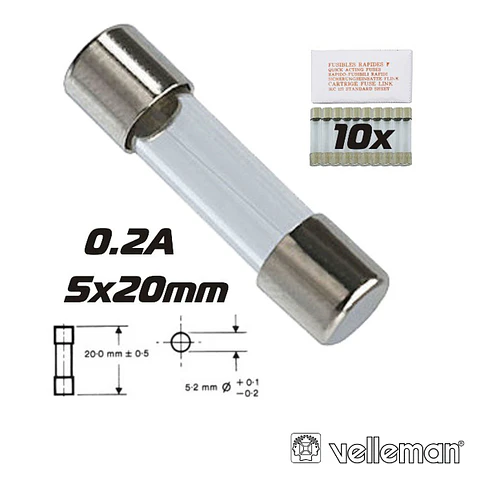 FUSÍVEL 5X20 FUSÃO LENTA 0.2A (10X) VELLEMAN