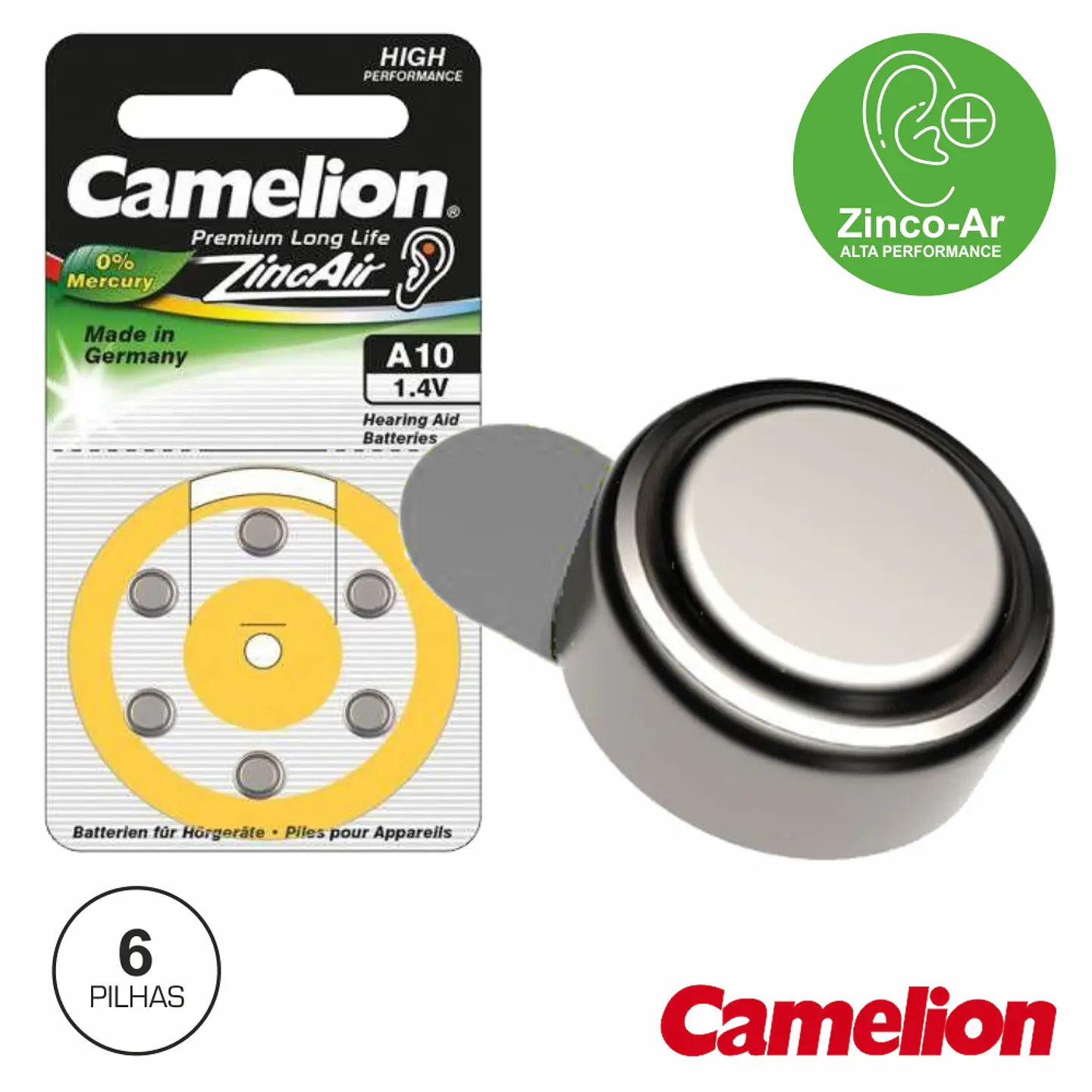 PILHA BOTÃO PR70 / A10 1.4V 90MA 6X BLISTER CAMELION 1