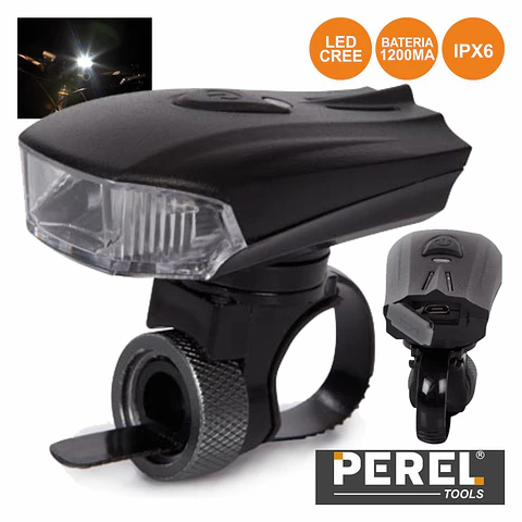 LANTERNA P/ BICICLETA LED CREE USB BATERIA IPX6 PEREL