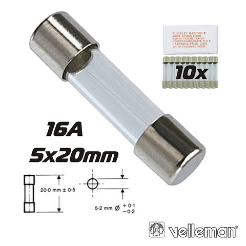 FUSÍVEL 5X20 FUSÃO LENTA 16A (10X) VELLEMAN