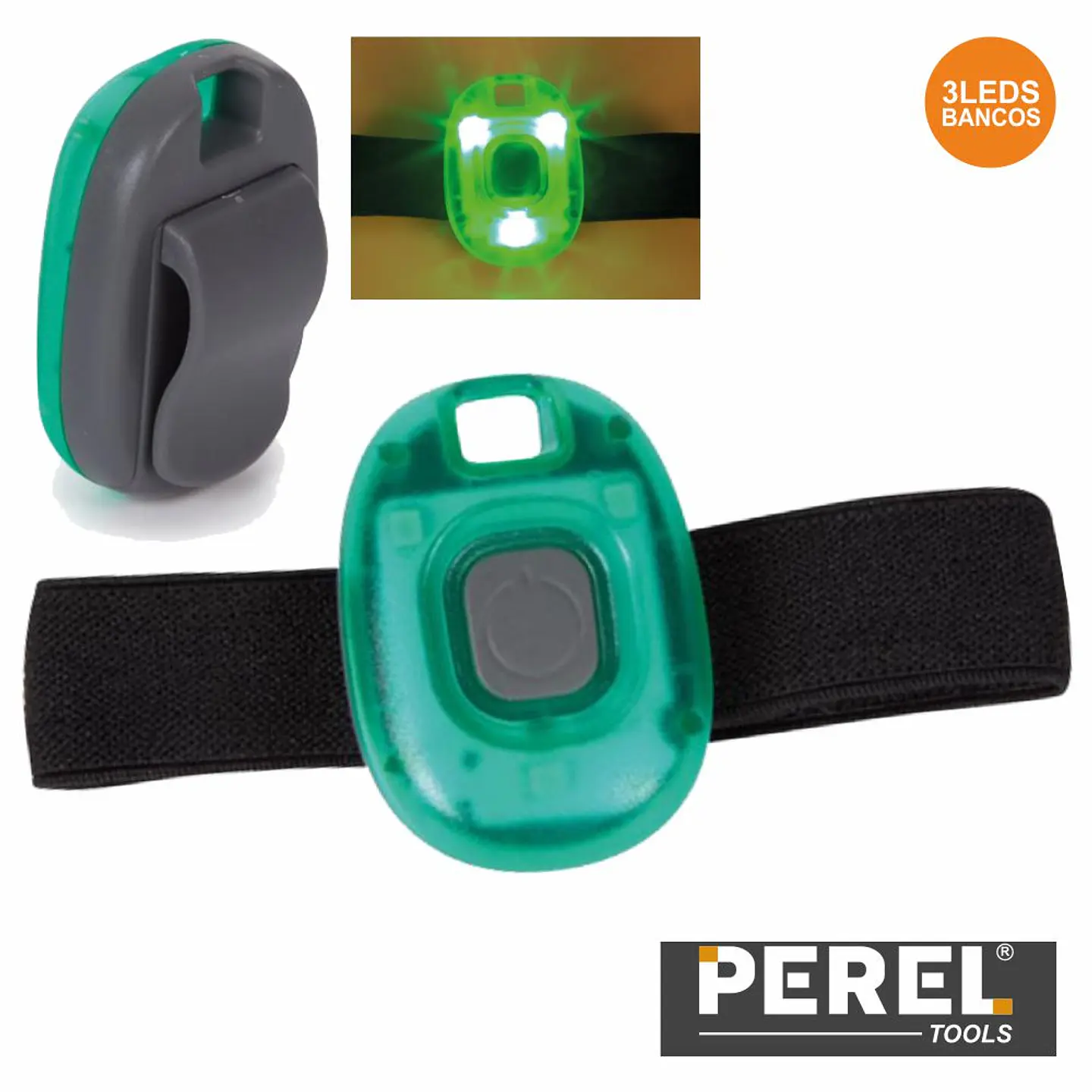 LANTERNA 3 LEDS P/ DESPORTO C/ FAIXA ELÁSTICA E VELCRO PEREL 1