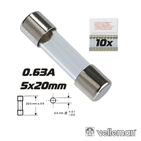 FUSÍVEL 5X20 FUSÃO RÁPIDA 0.63A (10X) VELLEMAN