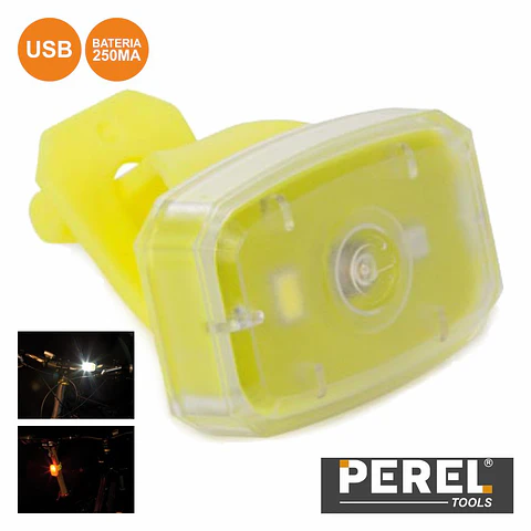 LANTERNA LED P/ BICICLETA E DESPORTO 2 LUZES USB BAT PEREL