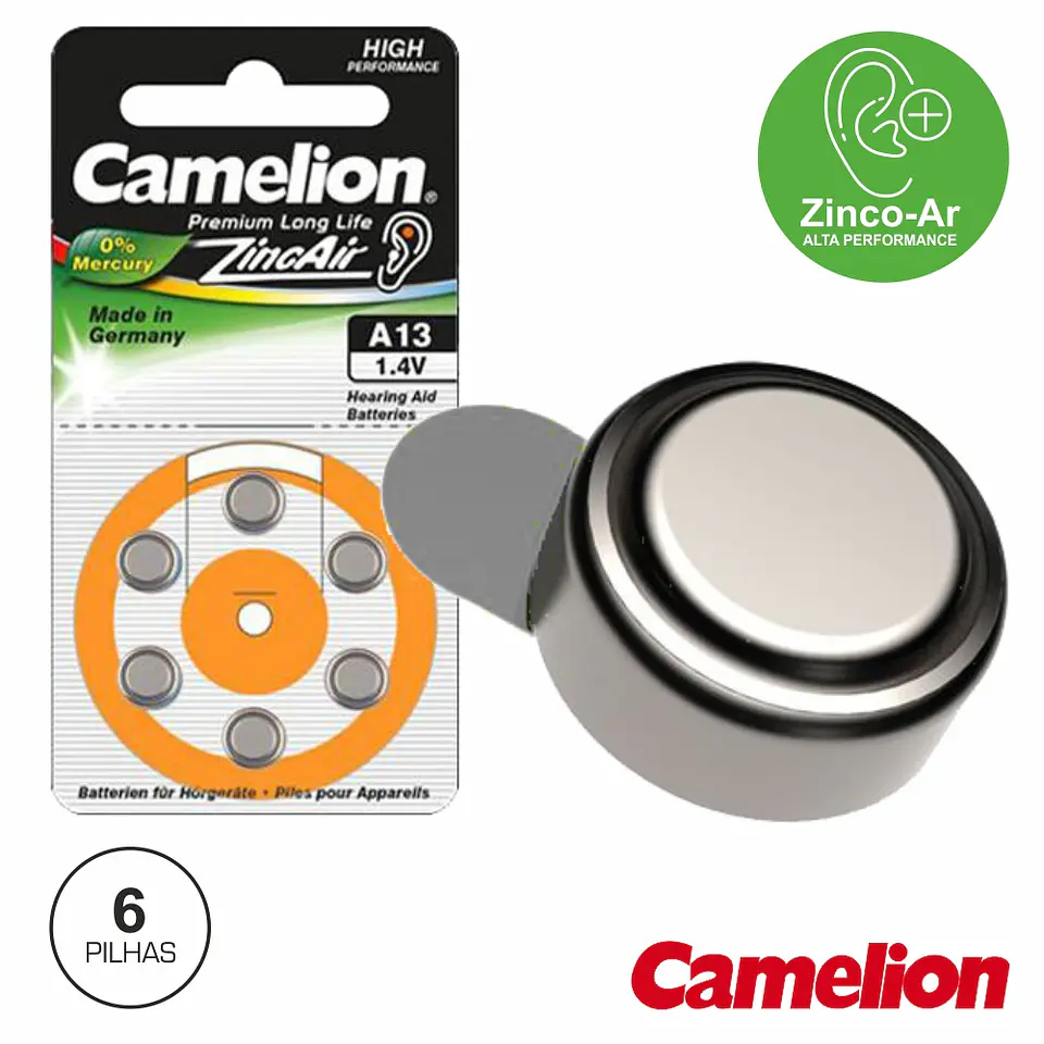 PILHA BOTÃO PR48 / A13 1.4V 280MA 6X BLISTER CAMELION 1