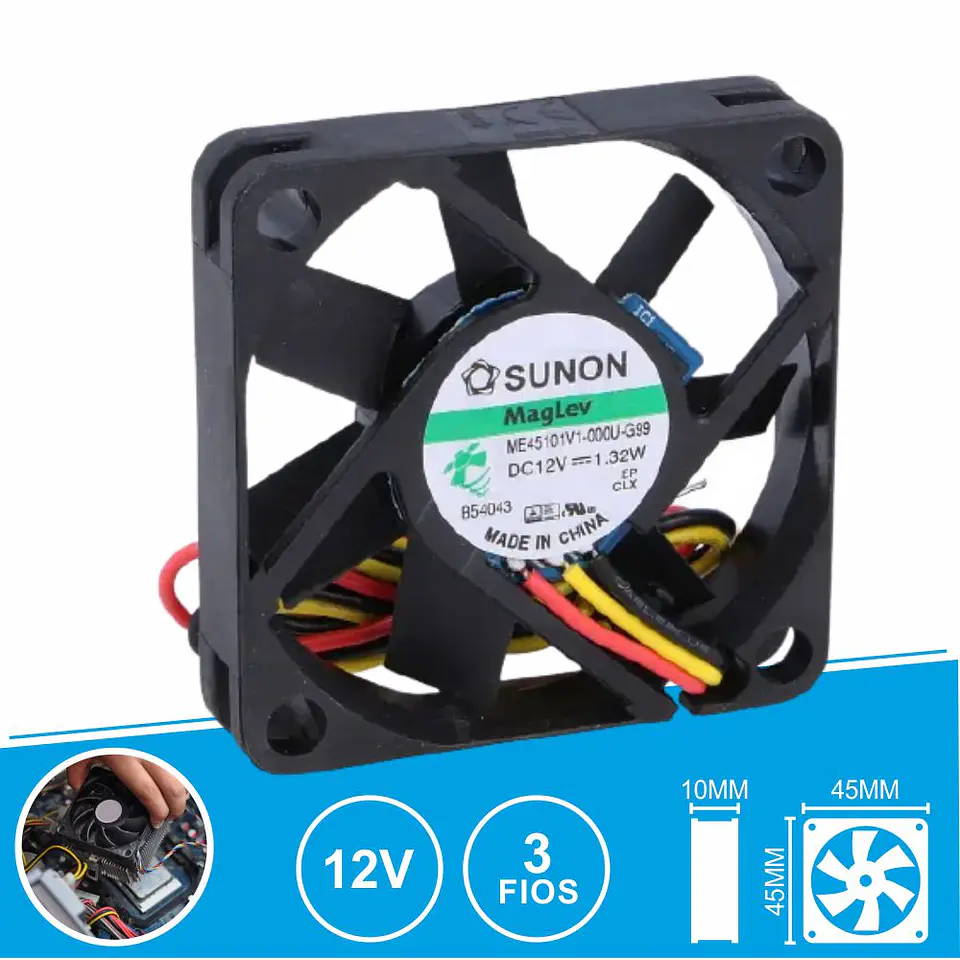 Ventoinha 12VDC 45x45x10mm 3 Fios ME45101V1-000U-G99 SUNON 1