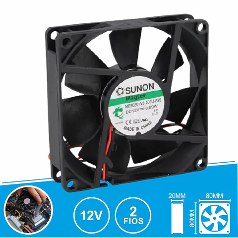 Ventoinha 12VDC 80x80x20mm 2 Fios ME80201V3-000U-A99 SUNON