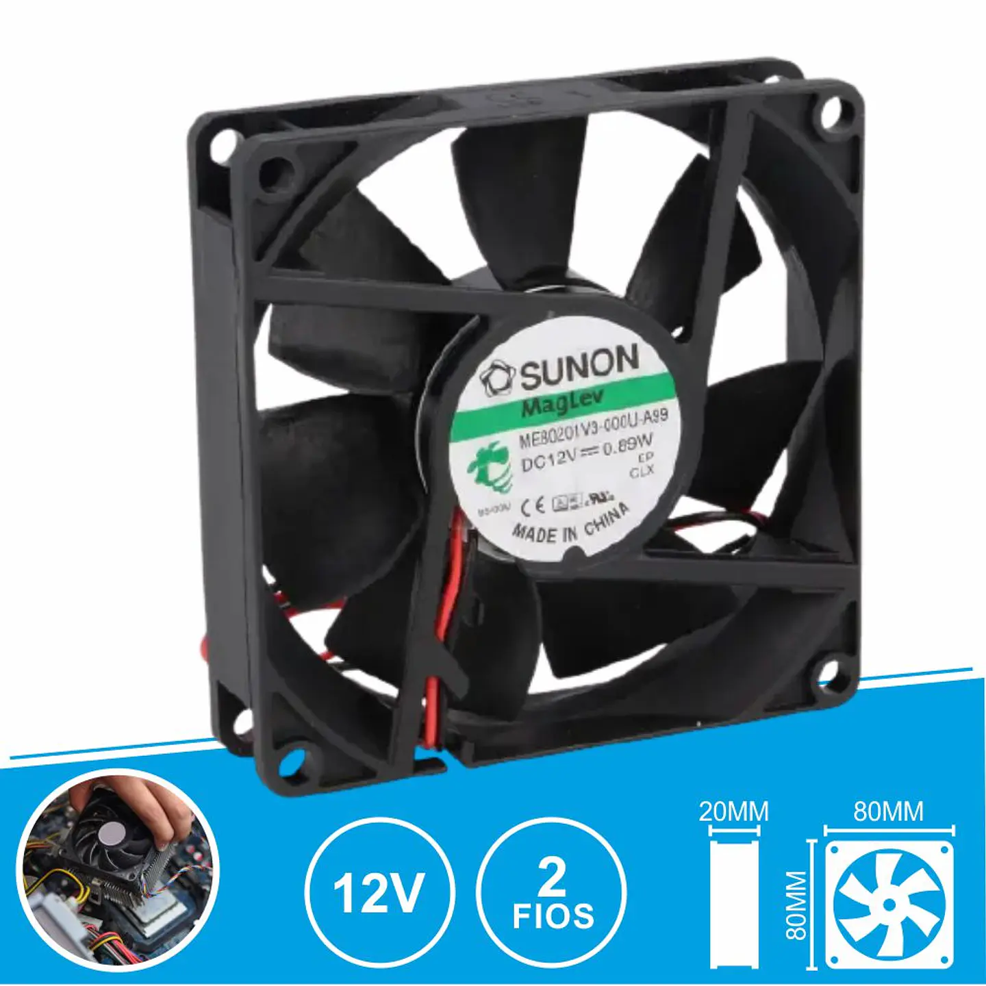 Ventoinha 12VDC 80x80x20mm 2 Fios ME80201V3-000U-A99 SUNON 1