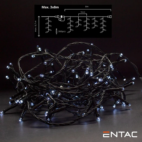 Grinalda 360 LEDs 6400K Cortina 8m S/ Alimentador ENTAC