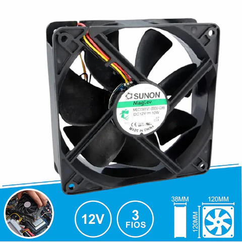 Ventoinha 12VDC 120x120x38mm 3 Fios MEC0381V1-000U-G99 SUNON