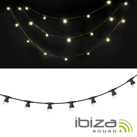 GRINALDA DE 20 LÂMPADAS E27 LED BRANCO QUENTE IP44 10M IBIZA