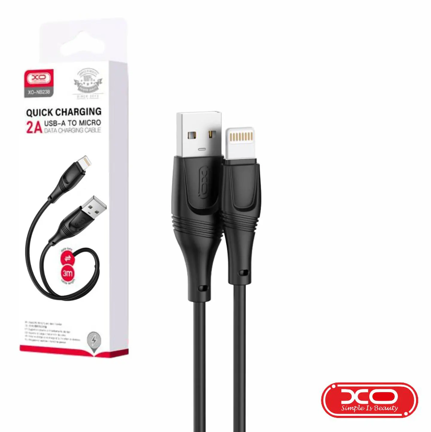 Cabo USB-A Macho / Lightning Macho 3m Preto XO 1