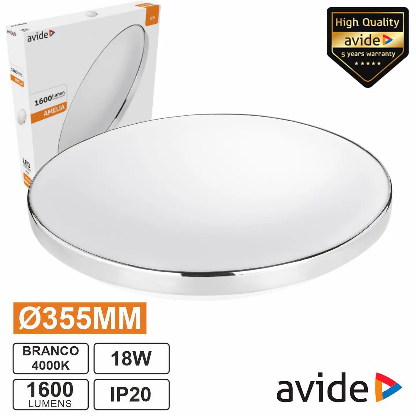 Aplique LED Redondo 18W 355mm 4000K 1600lm Amelia AVIDE 1