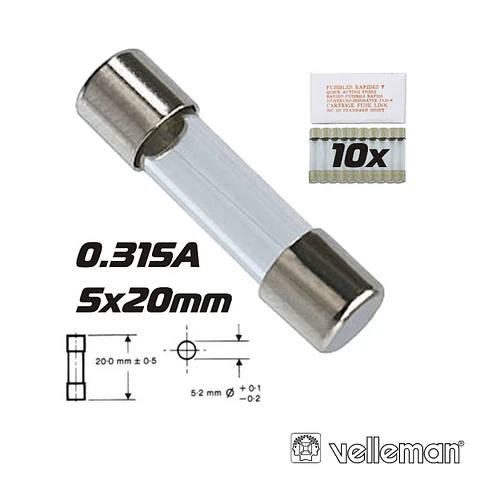 FUSÍVEL 5X20 FUSÃO RÁPIDA 0.315A (10X) VELLEMAN