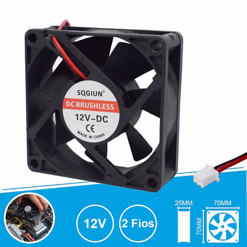 Ventoinha 12V 70x70x25mm 2 Fios