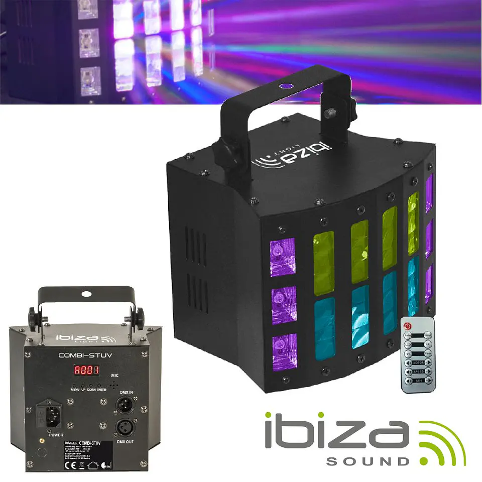 Projetor LED 3em1 Derby UV Strobe IBIZA 1