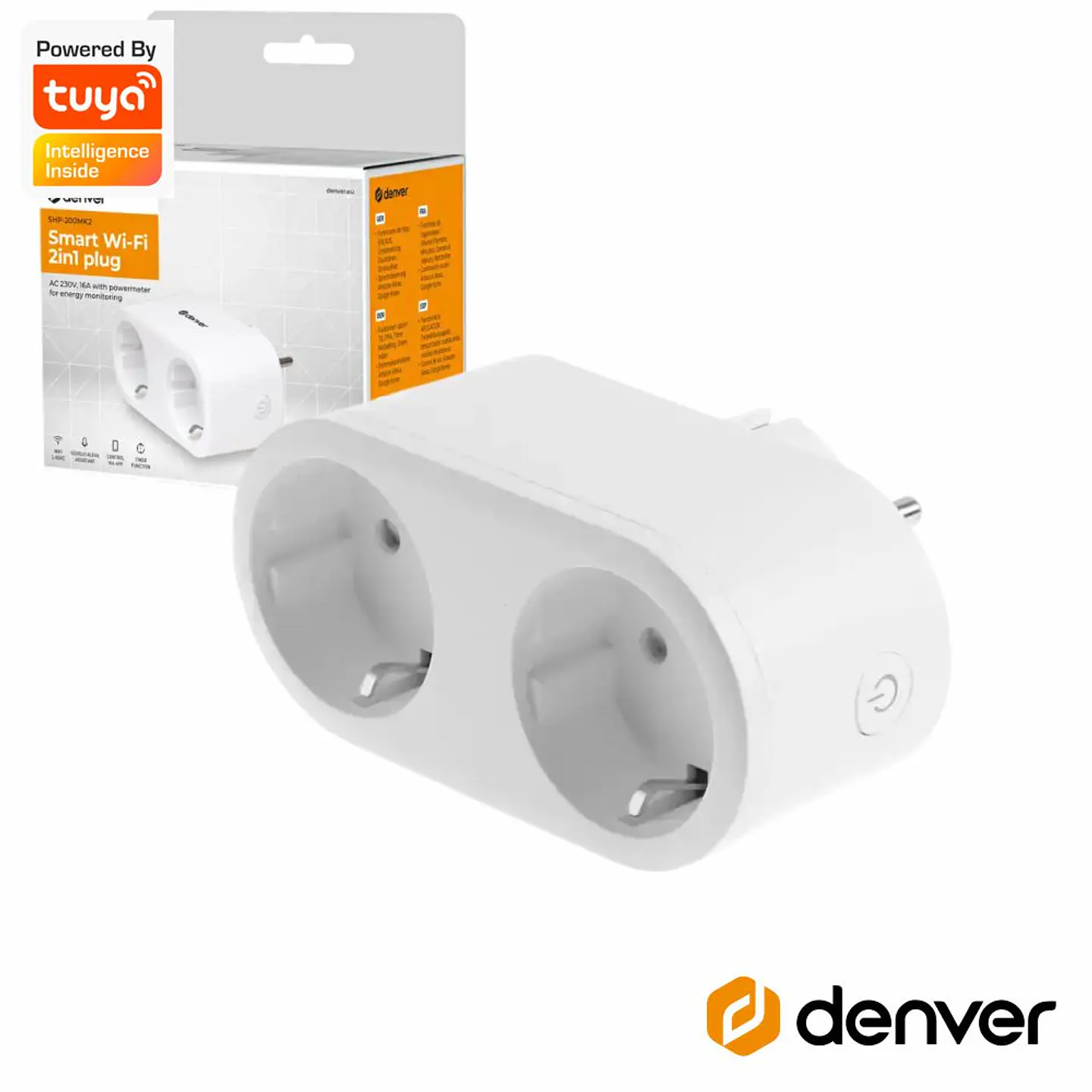 Ficha Elétrica Adaptadora 2x Schuko Inteligente WiFi DENVER 1