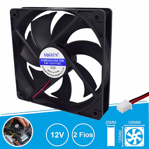 Ventoinha 12V 120x120x25mm 2 Fios