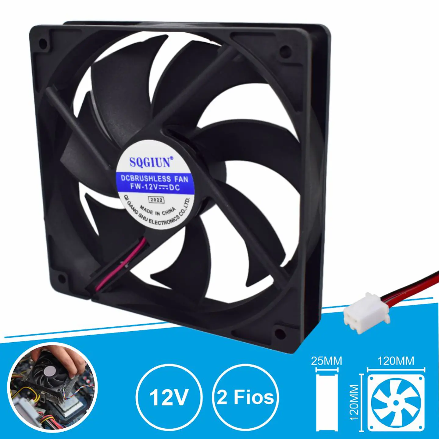 Ventoinha 12V 120x120x25mm 2 Fios 1
