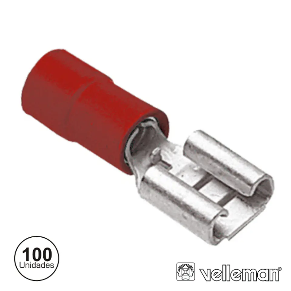 TERMINAL FASTON FÊMEA ISOLADO 4.8MM VERMELHO 100X VELLEMAN 1