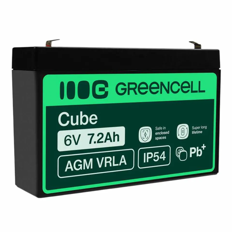 Bateria Chumbo Gel AGM 6V 7.2A GREEN CELL 1