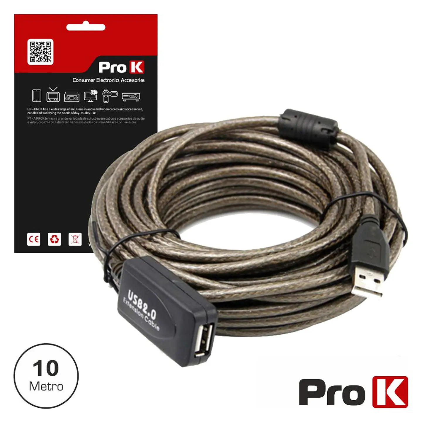 CABO USB-A 2.0 MACHO / USB-A FÊMEA AMPLIFICADO 10M PROK 1