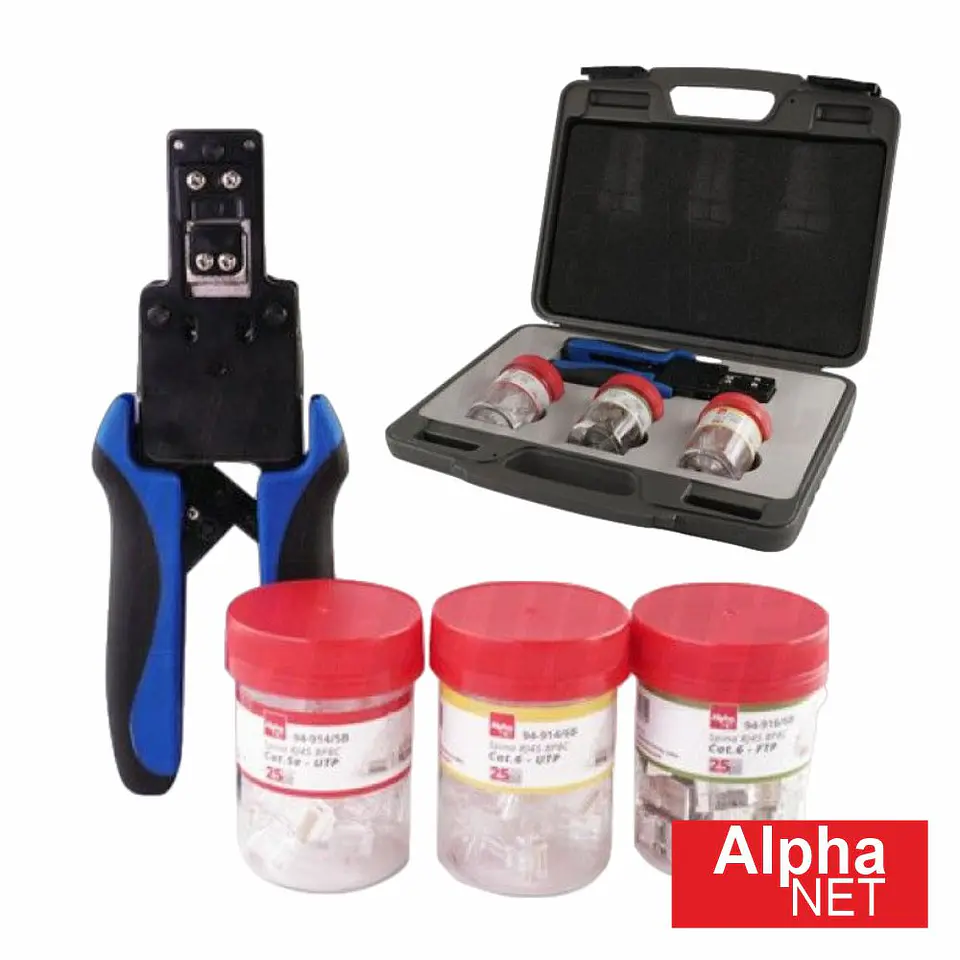 Kit Alicate de Cravar + Fichas Passante CAT5E CAT6 UTP FTP 1