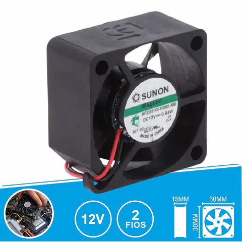 Ventoinha 12VDC 30x30x15mm 2 Fios MF30151V2-1000U-A99 SUNON