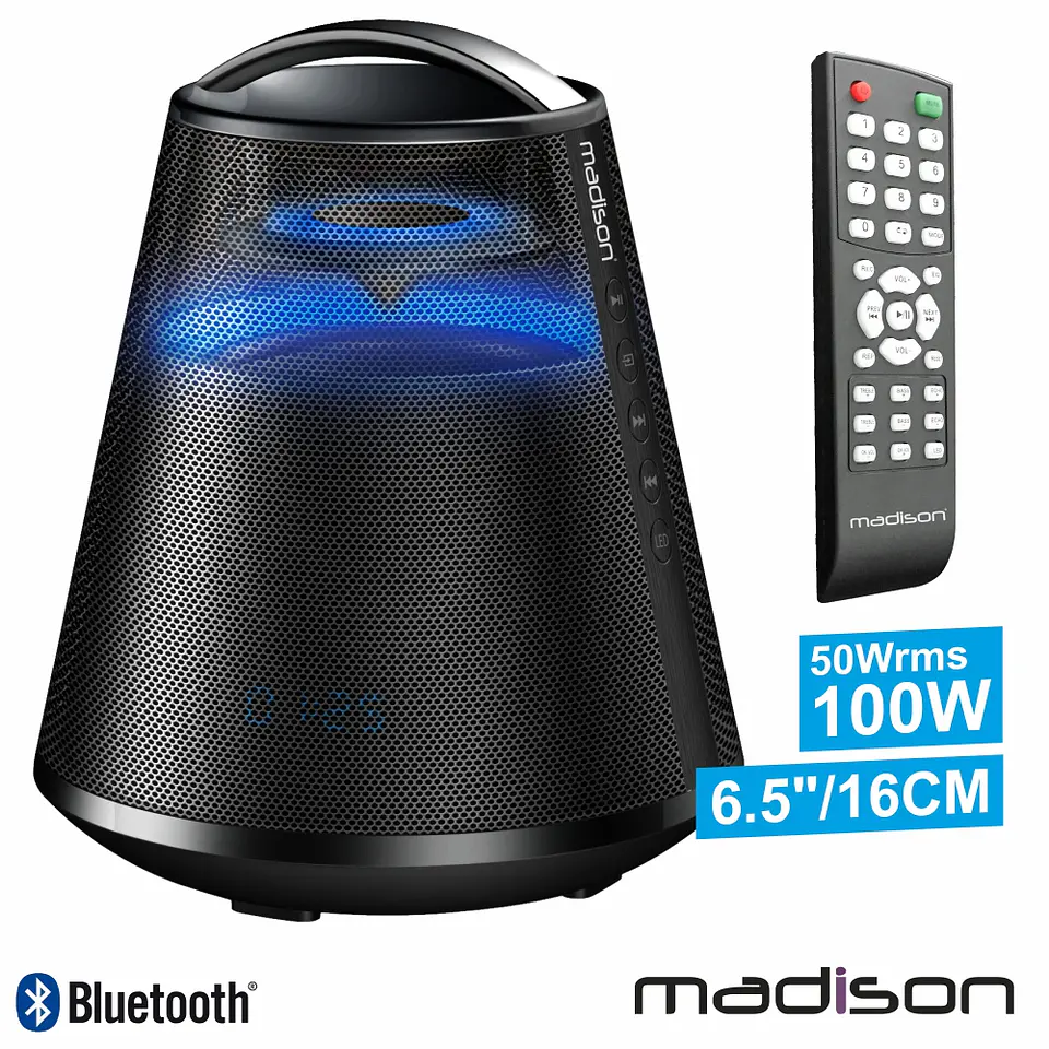 COLUNA BLUETOOTH PORTÁTIL PRETO 100W USB/BT/FM/AUX/BAT 1
