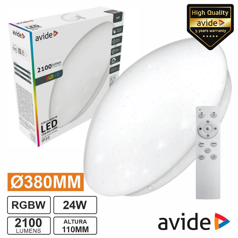Aplique LED Redondo 24W 380mm RGBW 2100lm Stella AVIDE 1