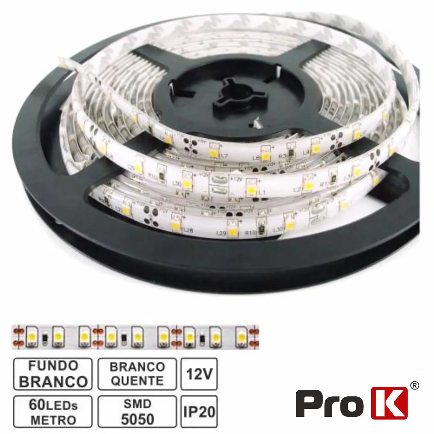 FITA 300 LEDS 5050 BRANCO QUENTE 12V 5M PROK 1