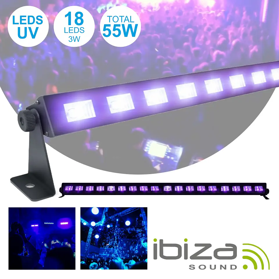 BARRA LEDS UV C/ 18 LEDS UV 3W E SUPORTE IBIZA 1