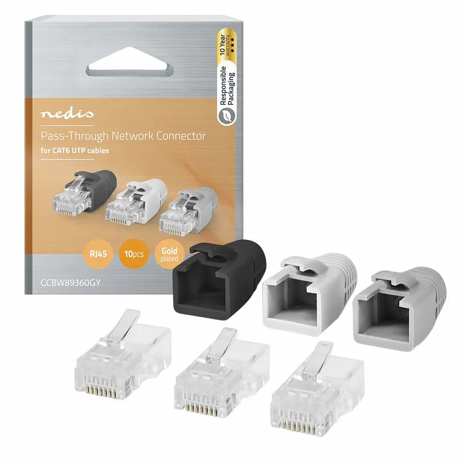 Ficha RJ45 Modular 8p8c CAT5 Passante C/ Capa Protetora 10x 1