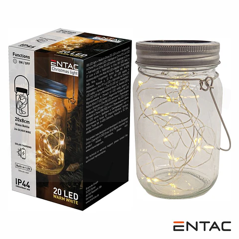 Frasco Decorativo 20 LEDS 3000K C/ Carregamento Solar ENTAC