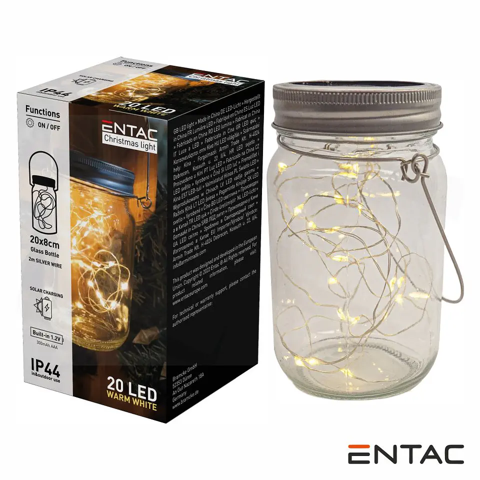 Frasco Decorativo 20 LEDS 3000K C/ Carregamento Solar ENTAC 1